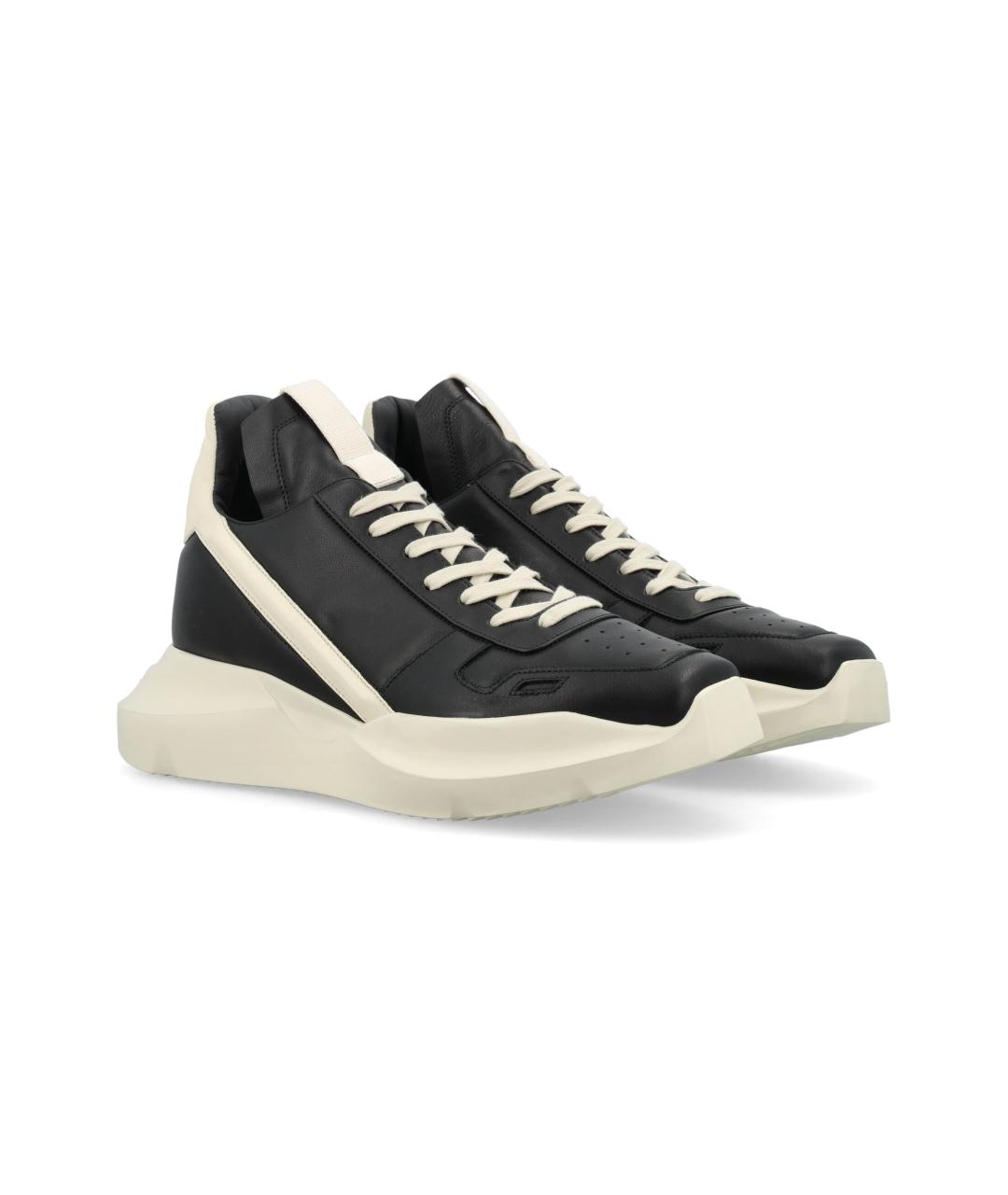 RICK OWENS Черные кожаные высокие кроссовки / кеды, фото 2