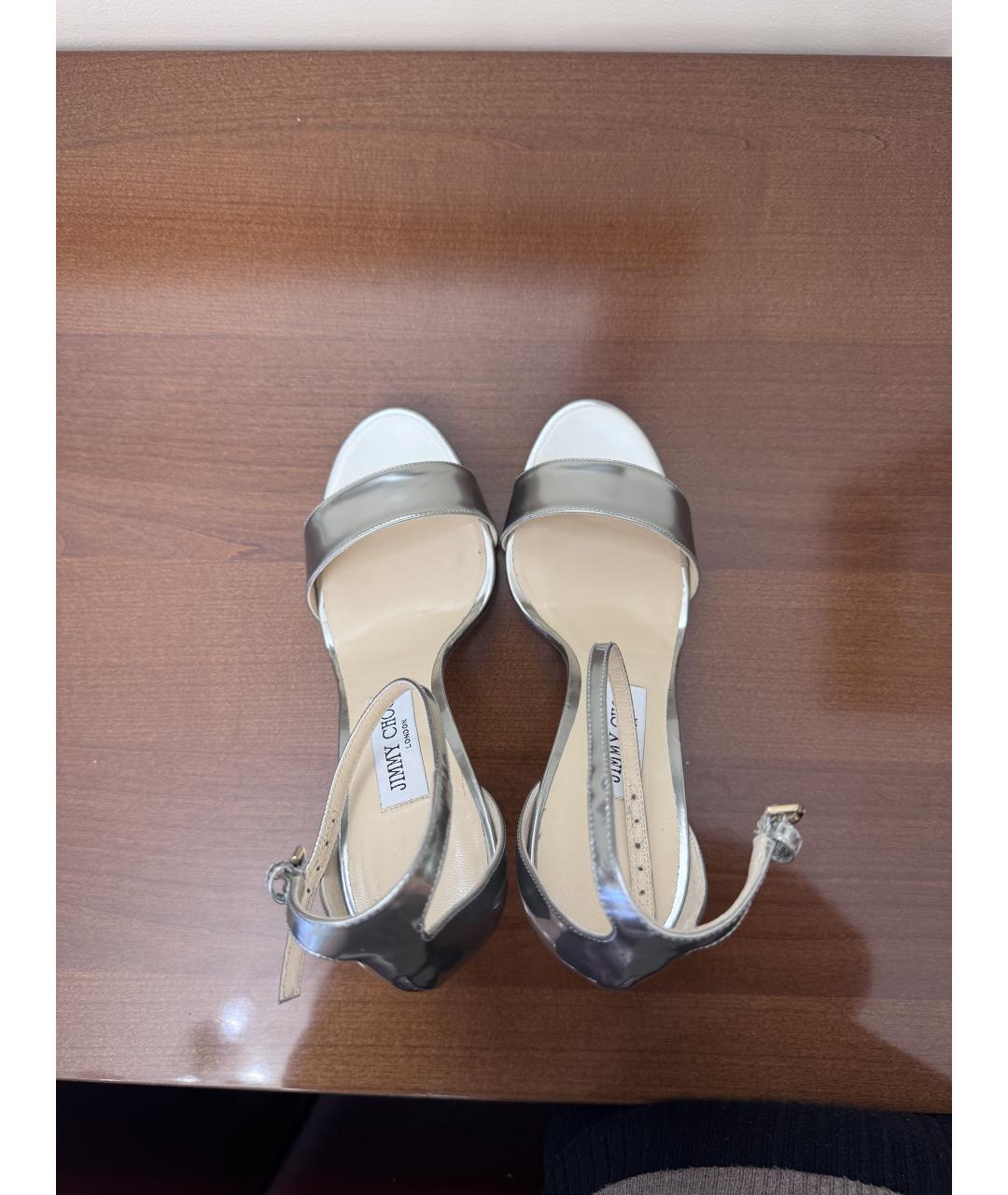 JIMMY CHOO Серебряные кожаные босоножки, фото 3