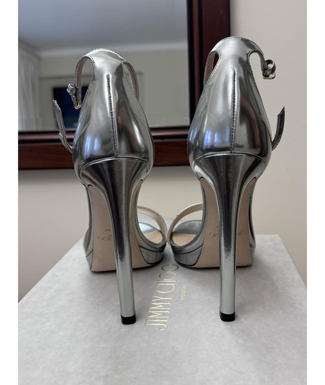 JIMMY CHOO Серебряные кожаные босоножки, фото 4