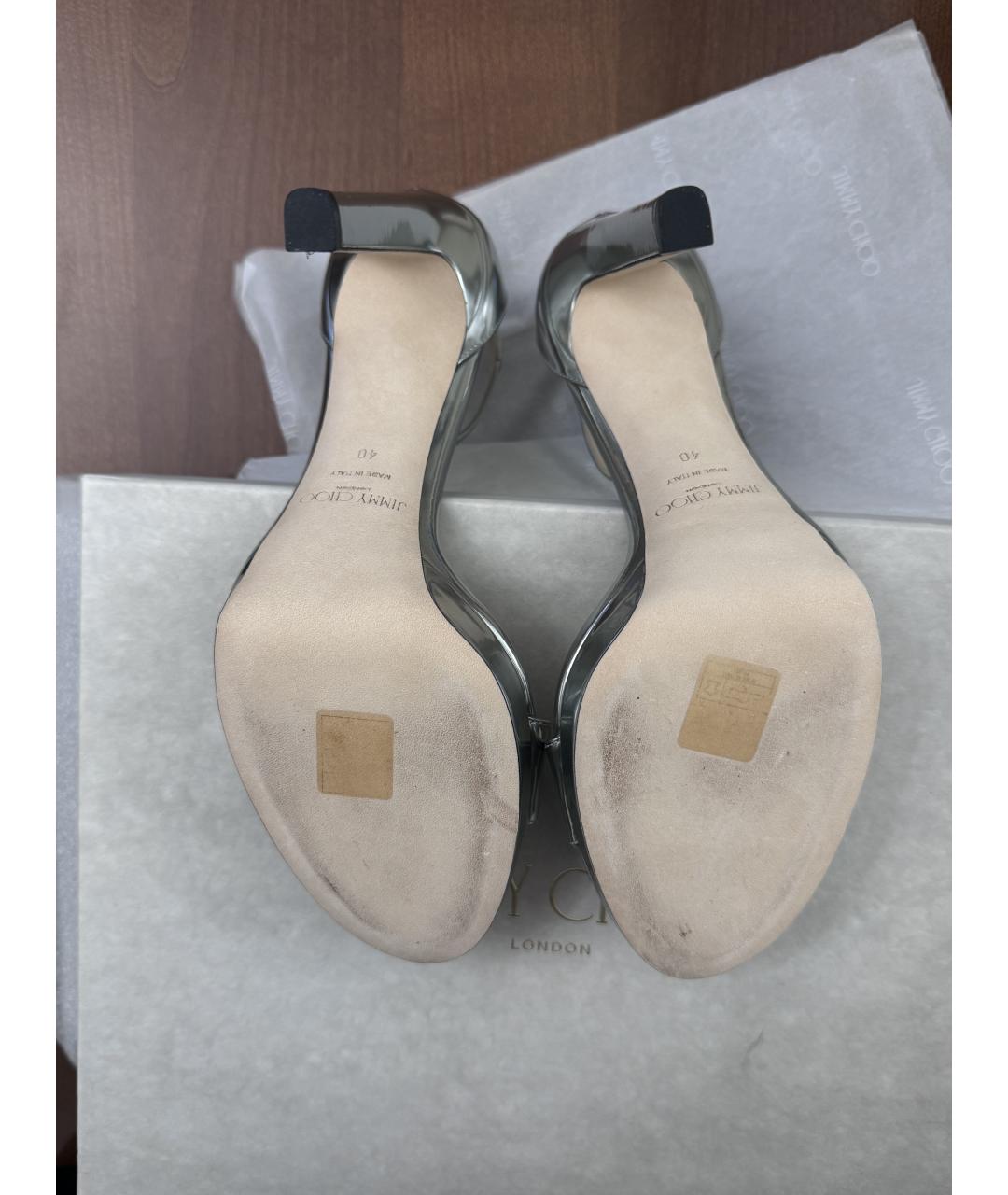 JIMMY CHOO Серебряные кожаные босоножки, фото 5