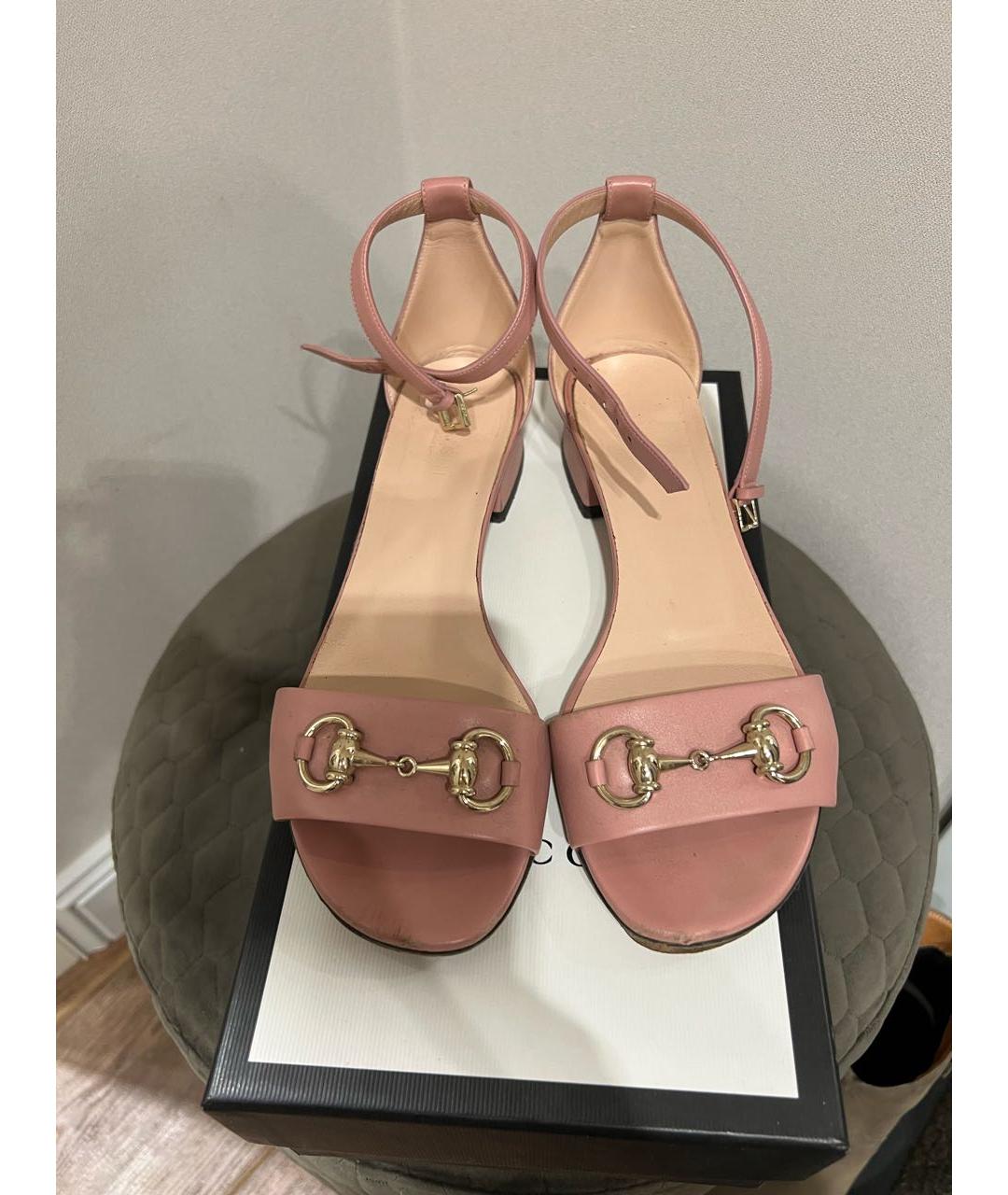 GUCCI Розовые кожаные босоножки, фото 2