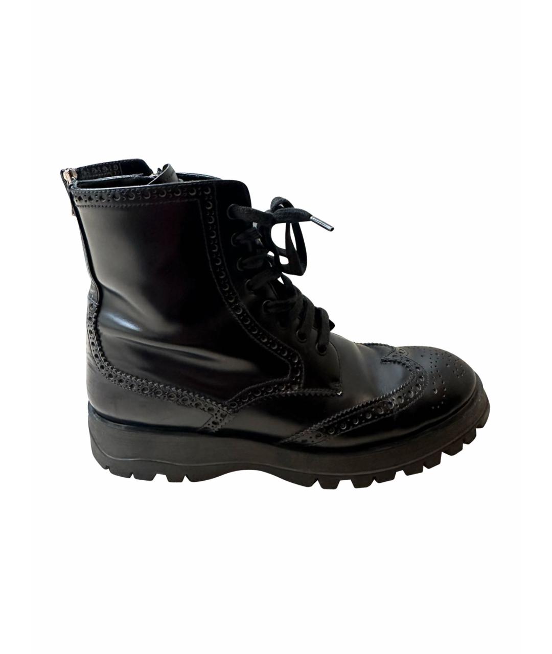 PRADA Черные кожаные ботинки, фото 1