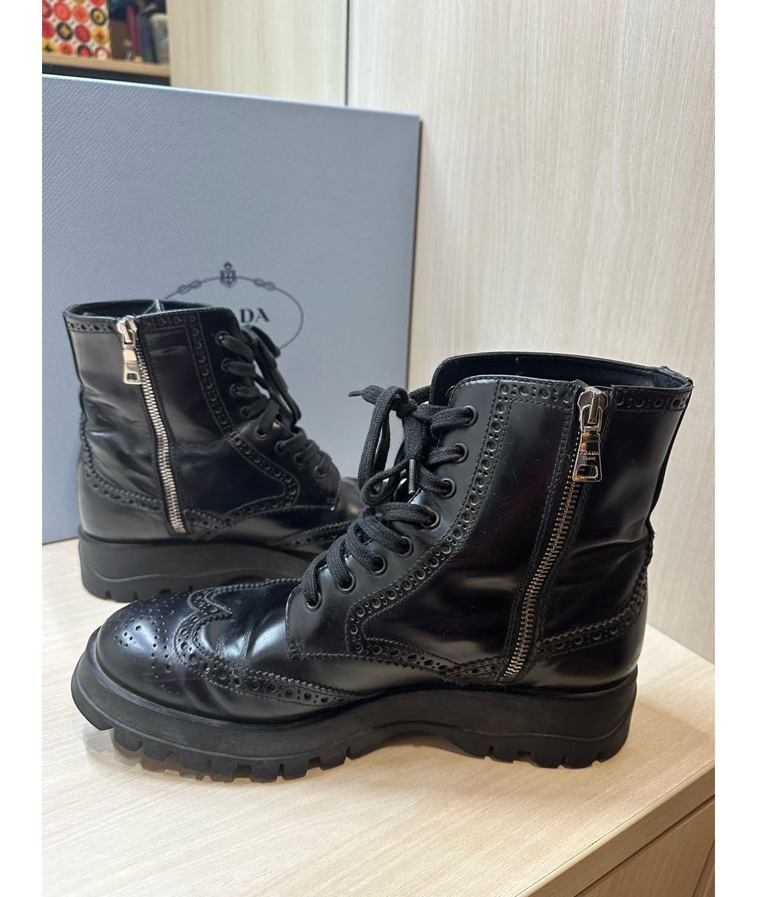 PRADA Черные кожаные ботинки, фото 5