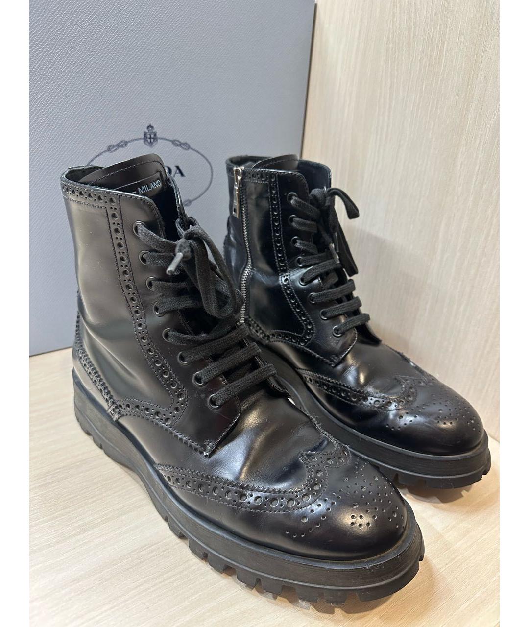 PRADA Черные кожаные ботинки, фото 2