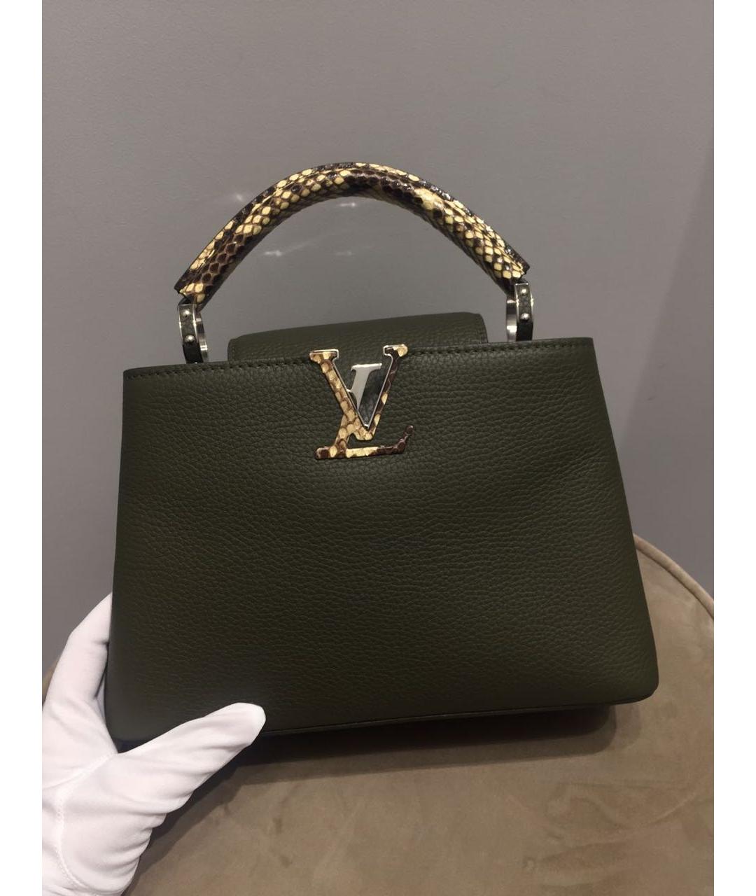 LOUIS VUITTON Хаки кожаная сумка с короткими ручками, фото 9