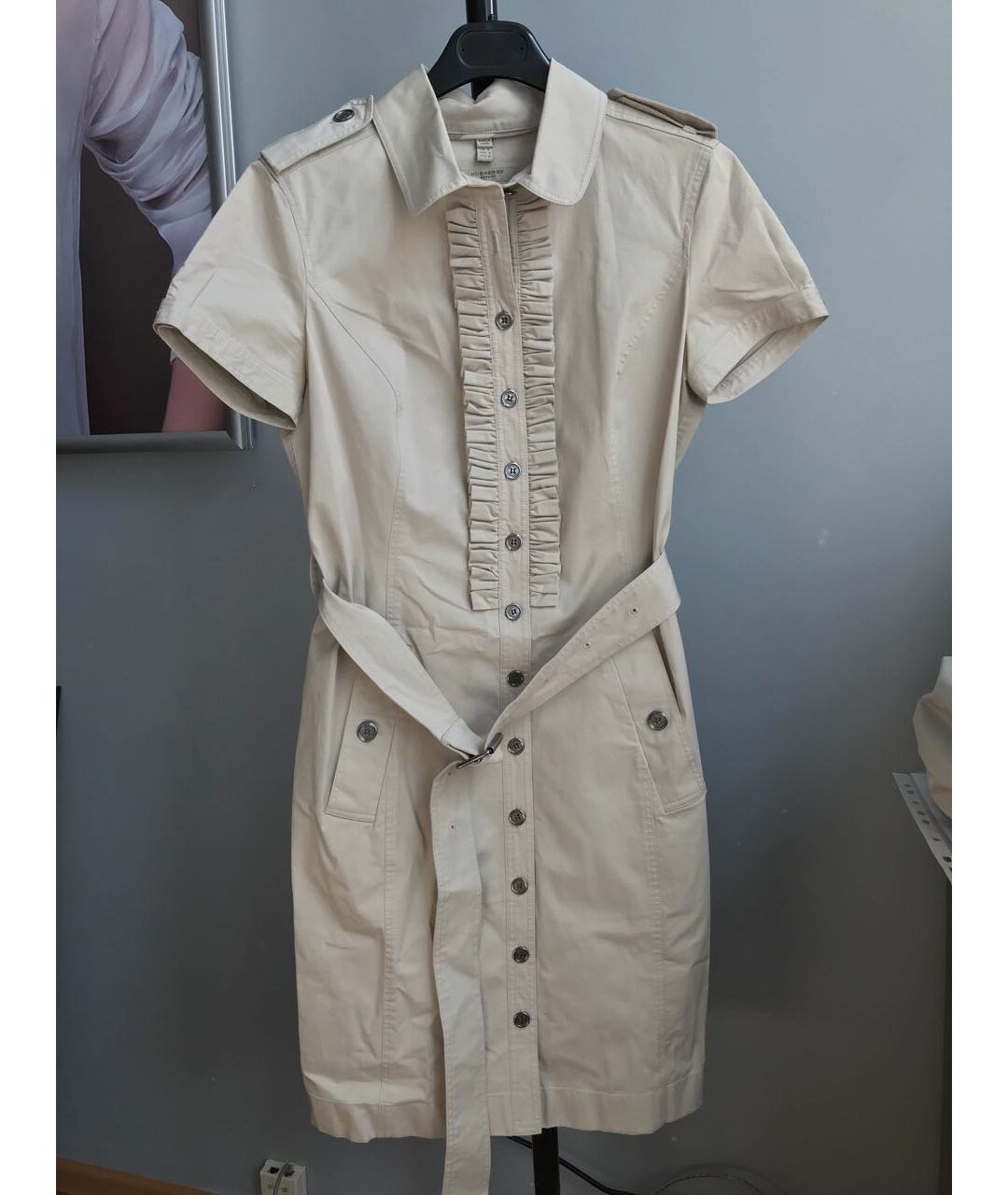 BURBERRY Бежевое хлопко-эластановое платье, фото 5