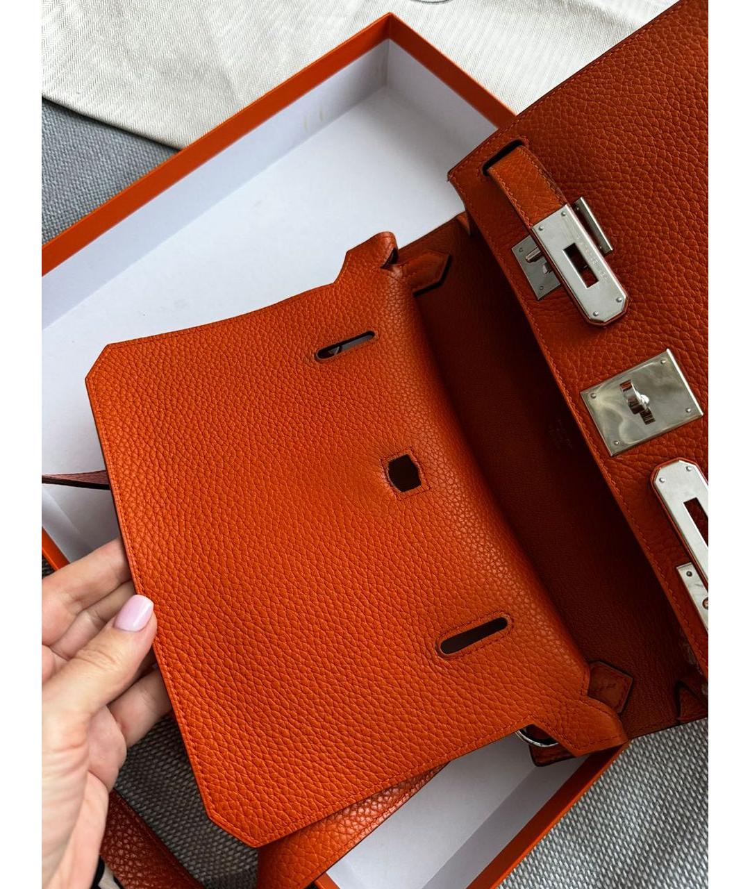 HERMES Оранжевая кожаная сумка через плечо, фото 5