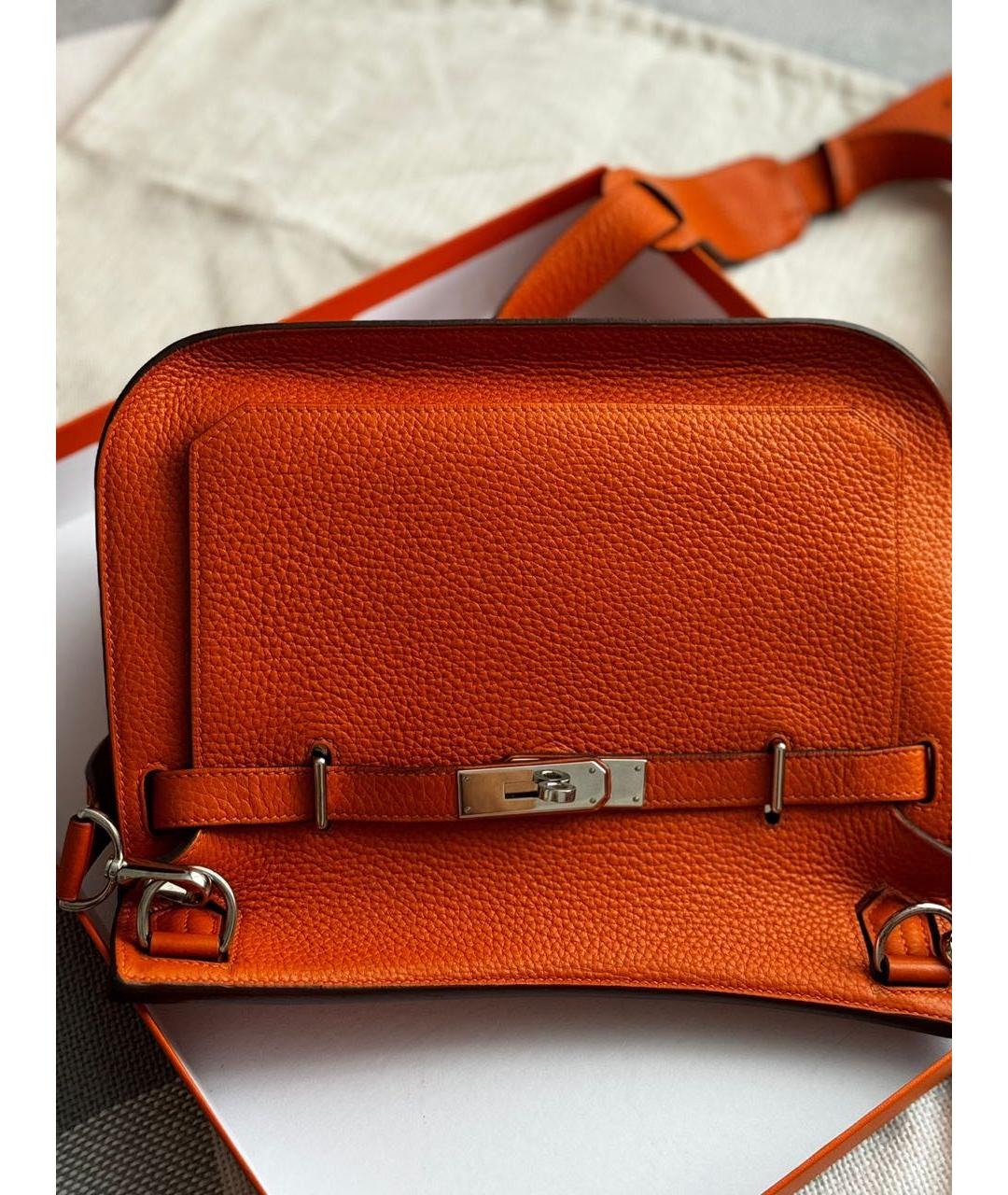 HERMES Оранжевая кожаная сумка через плечо, фото 2