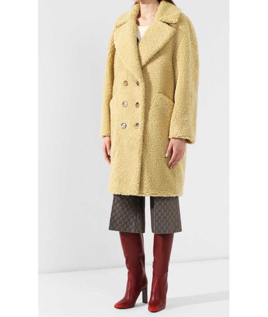 BURBERRY Желтое шерстяное пальто, фото 4