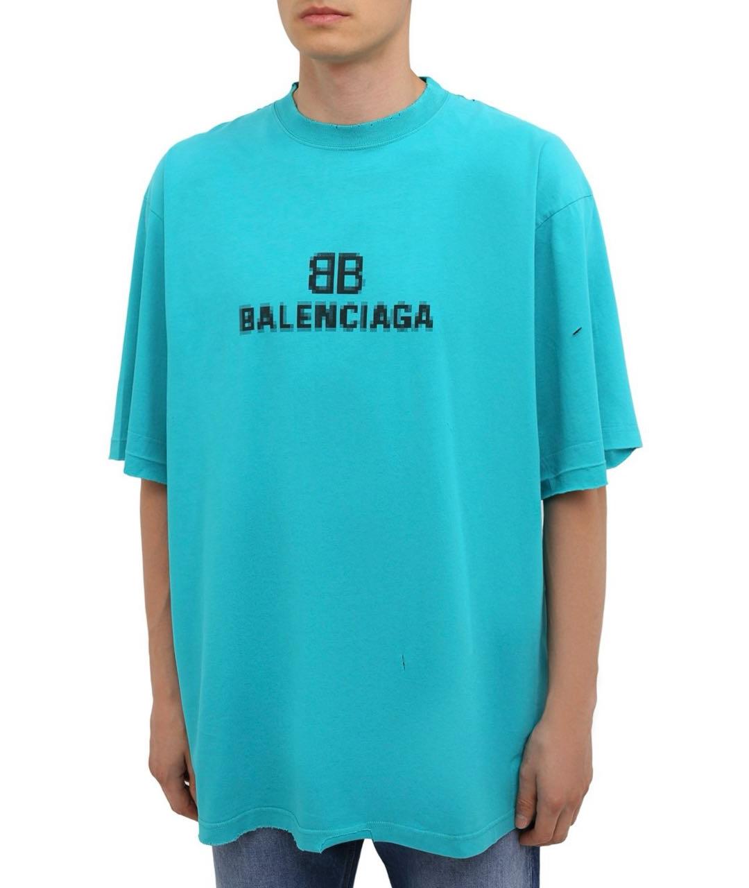 BALENCIAGA Голубая хлопковая футболка, фото 2