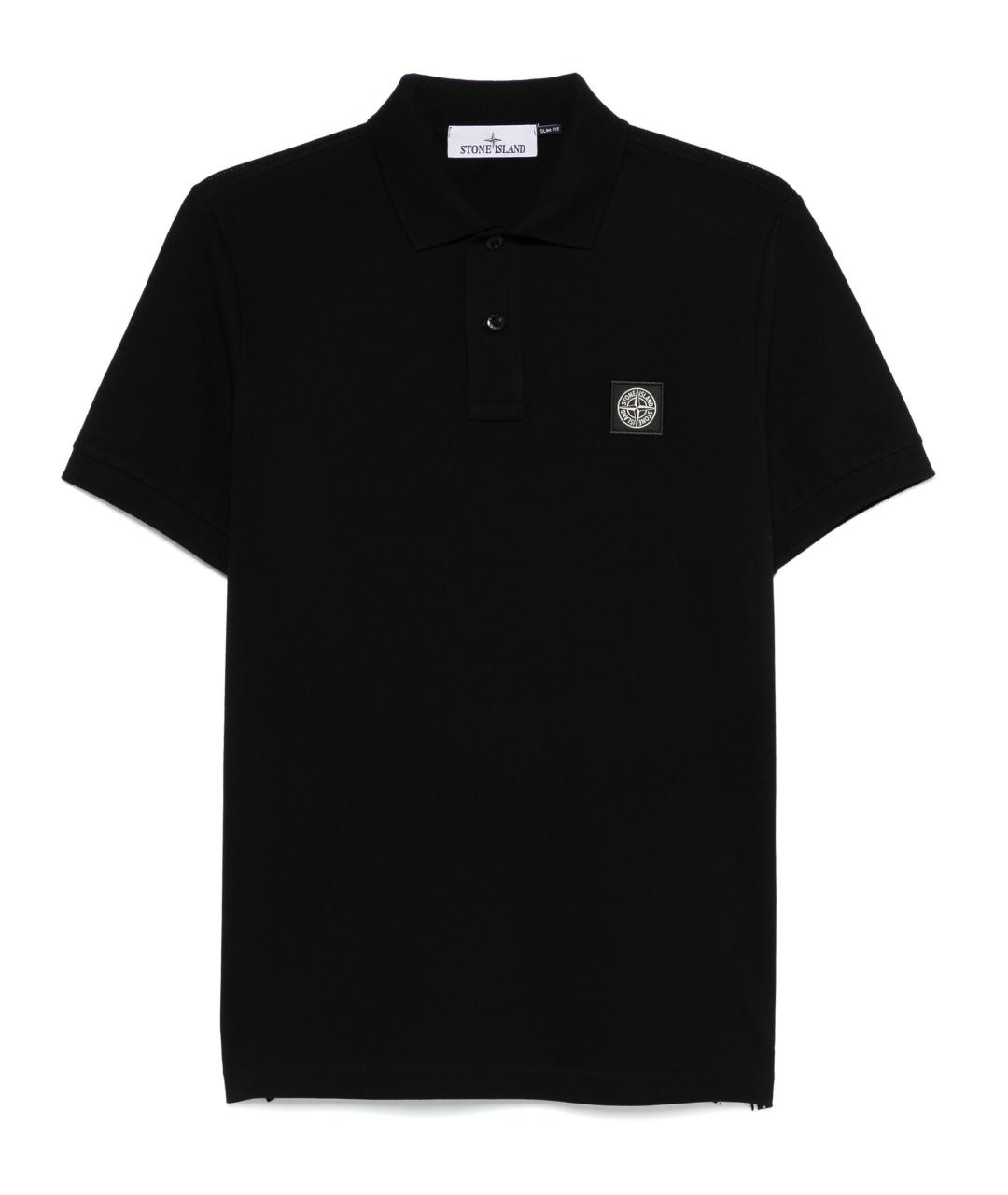 STONE ISLAND Черное хлопковое поло с коротким рукавом, фото 1