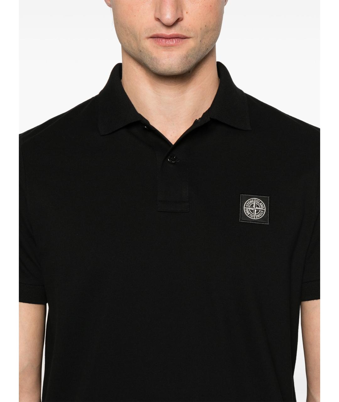 STONE ISLAND Черное хлопковое поло с коротким рукавом, фото 4