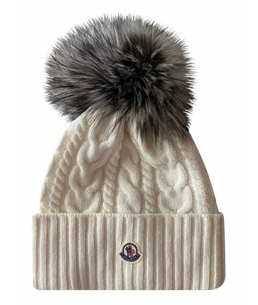 MONCLER Белая шерстяная шапка, фото 1