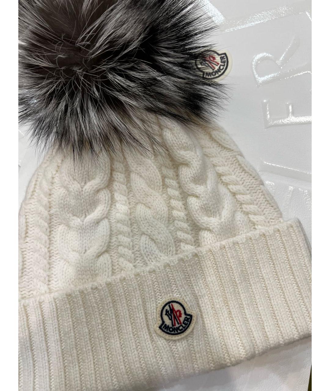 MONCLER Белая шерстяная шапка, фото 2