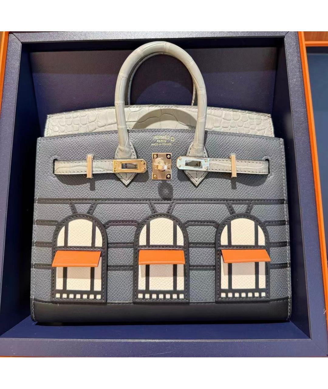 HERMES Серая кожаная сумка с короткими ручками, фото 2
