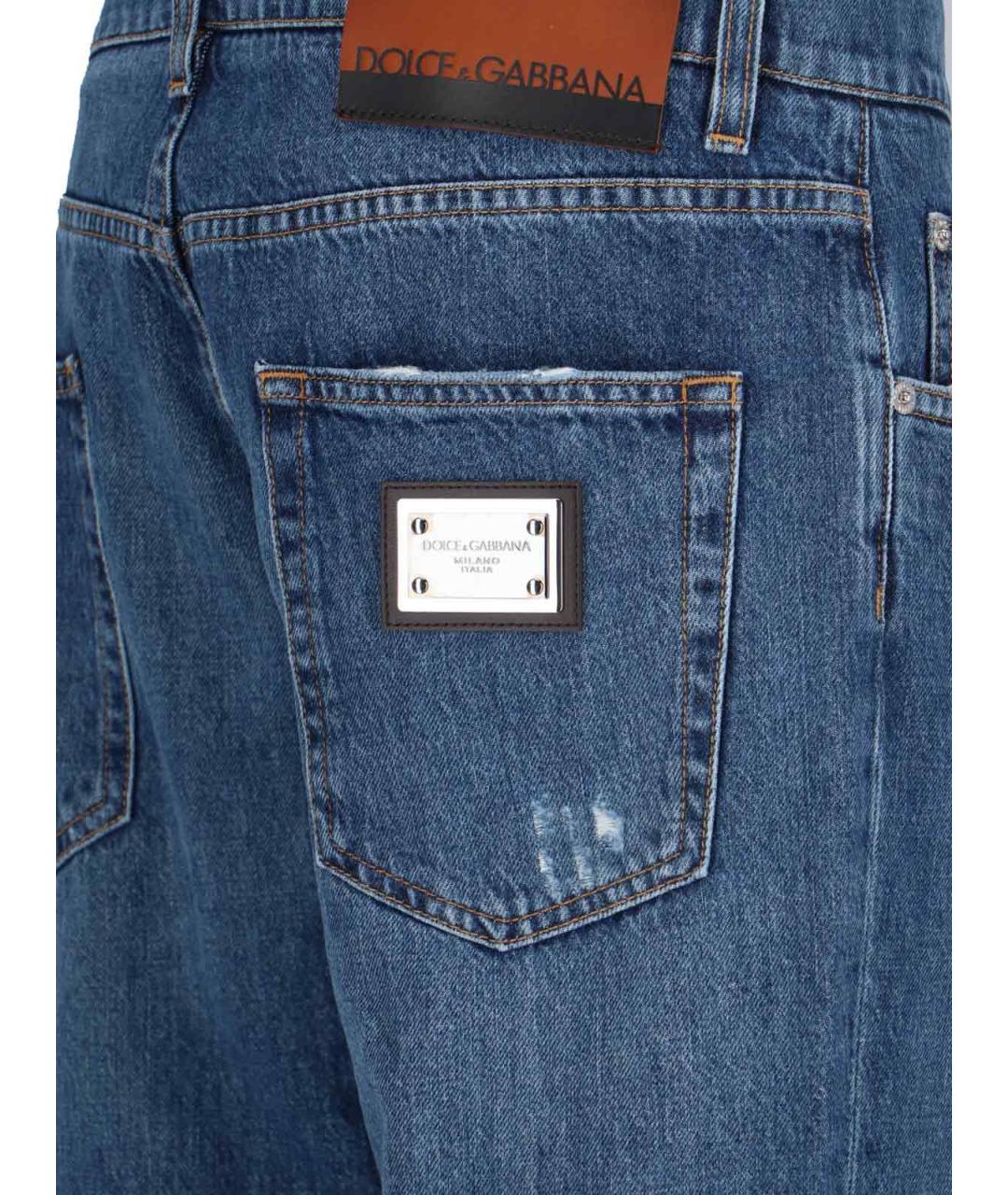 DOLCE&GABBANA Синие хлопковые прямые джинсы, фото 4