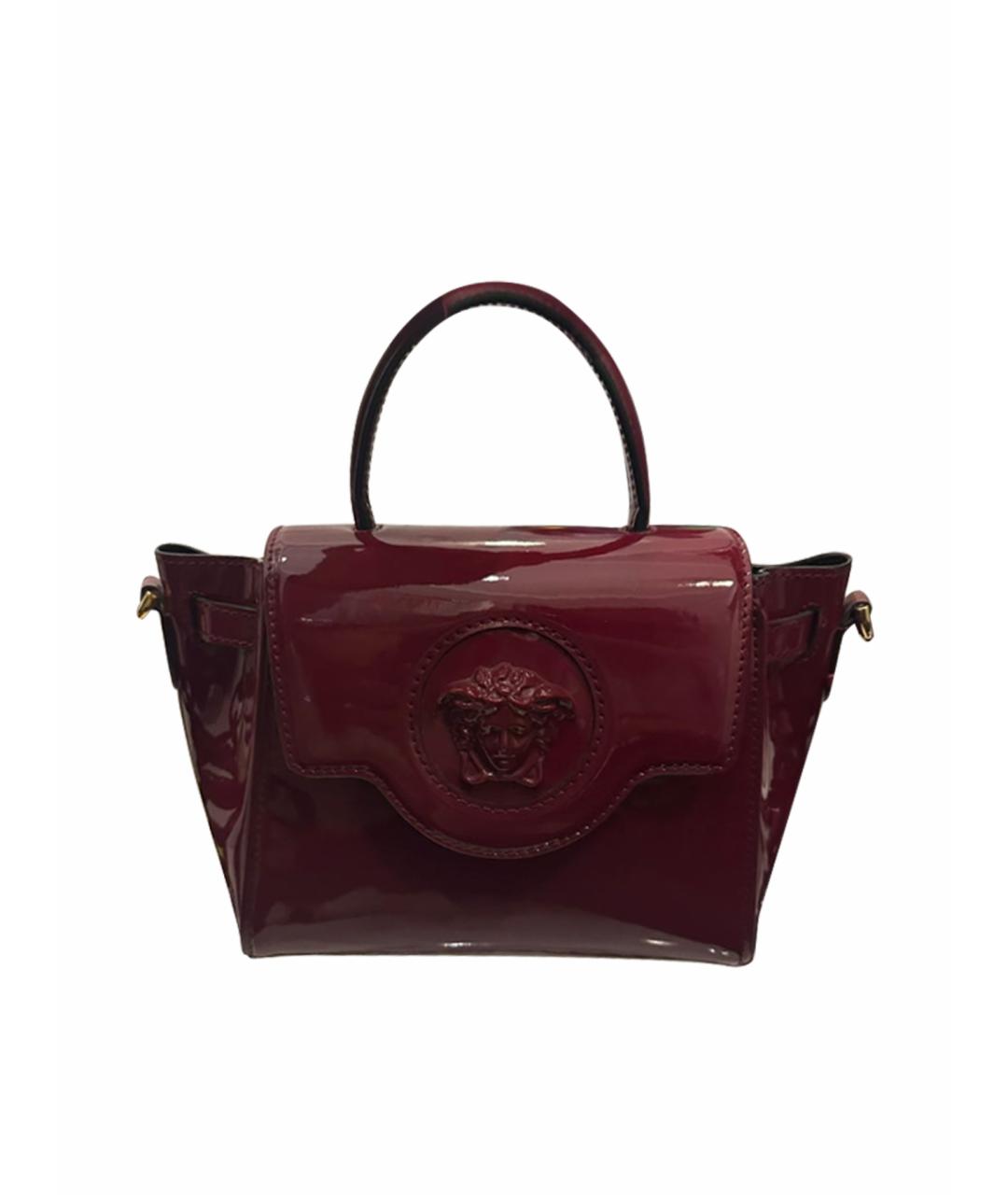 VERSACE Бордовая сумка с короткими ручками из лакированной кожи, фото 1