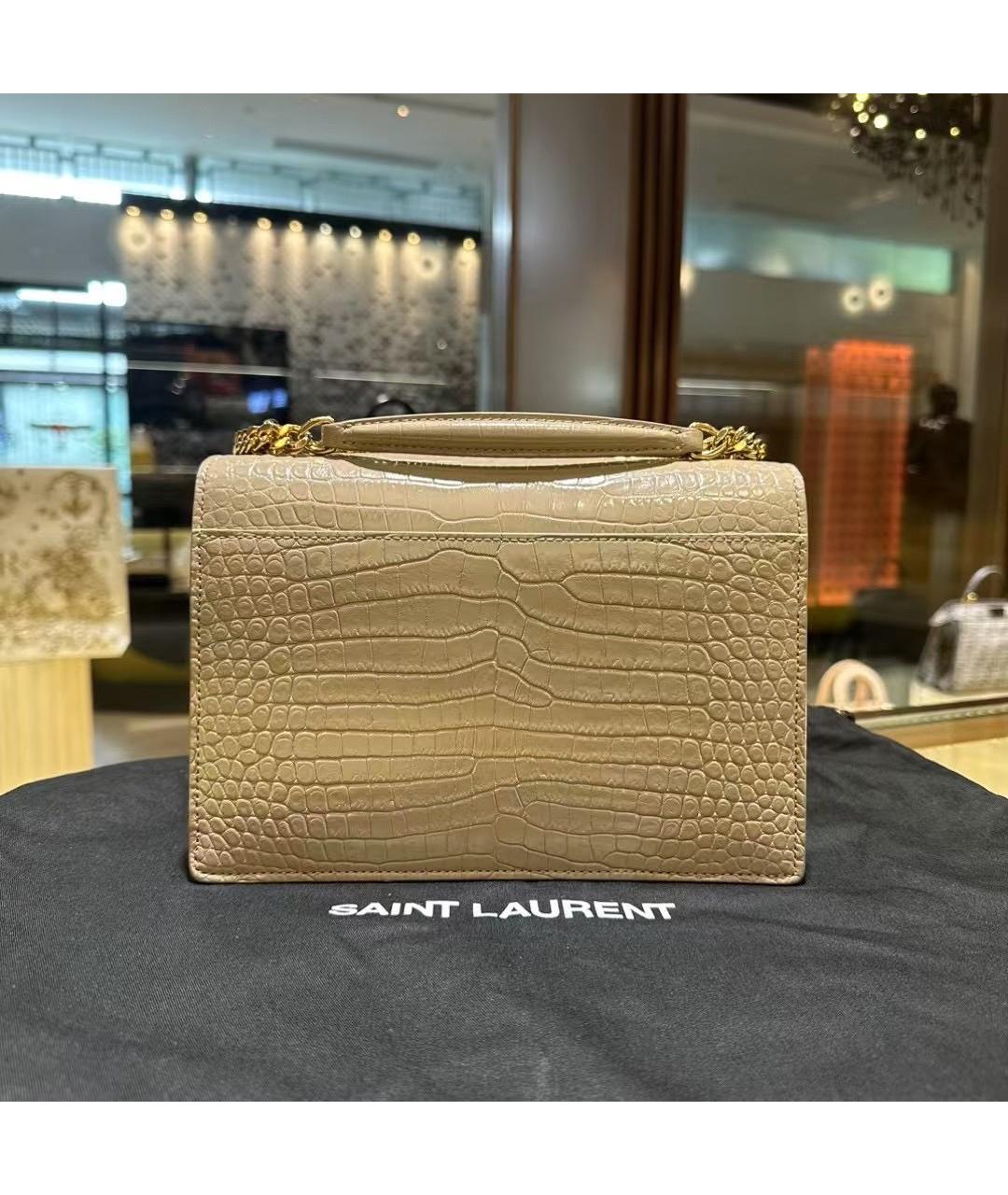 SAINT LAURENT Бежевая кожаная сумка через плечо, фото 3