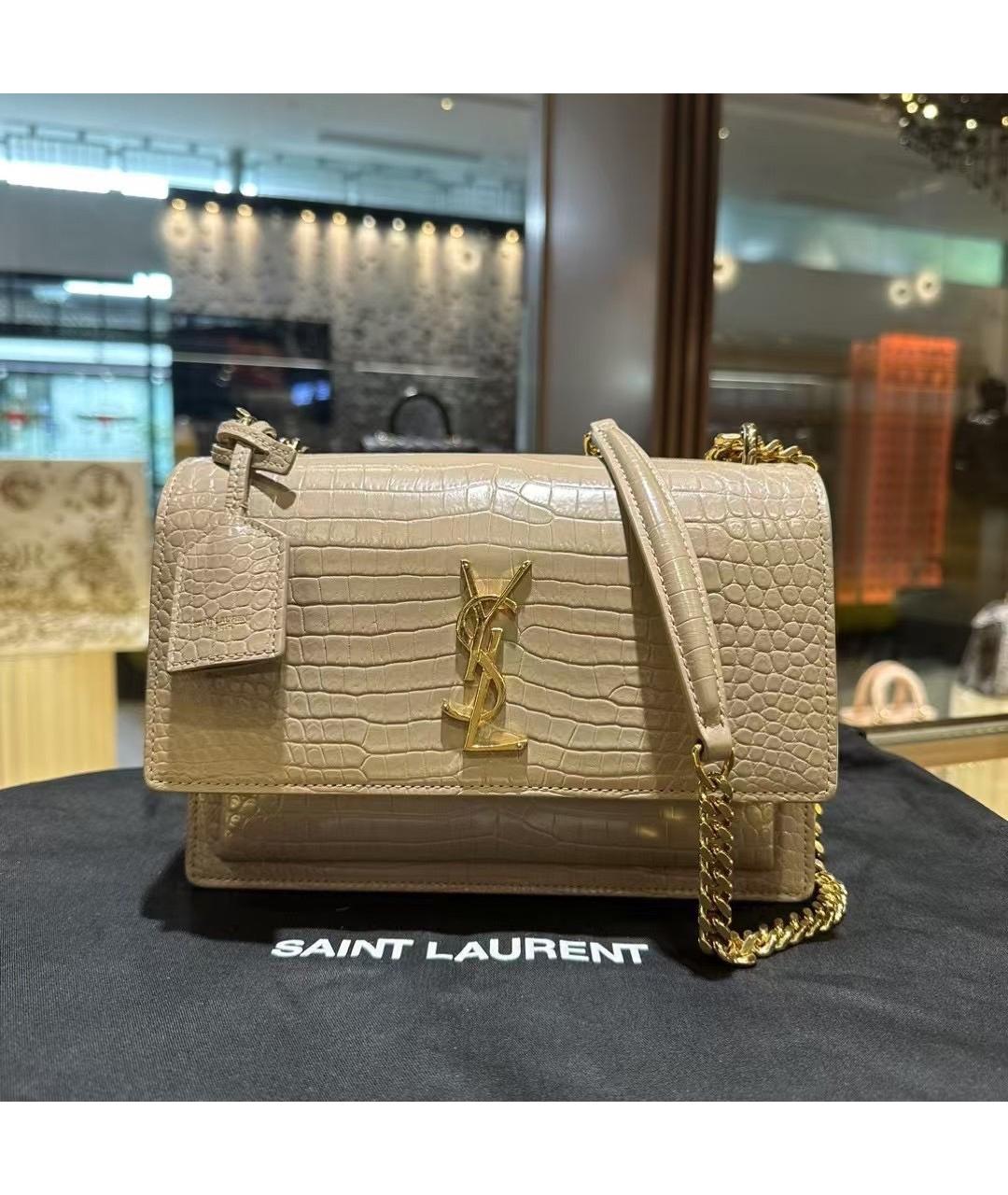 SAINT LAURENT Бежевая кожаная сумка через плечо, фото 2