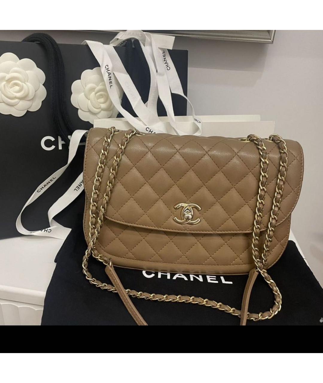 CHANEL Бежевая кожаная сумка через плечо, фото 9