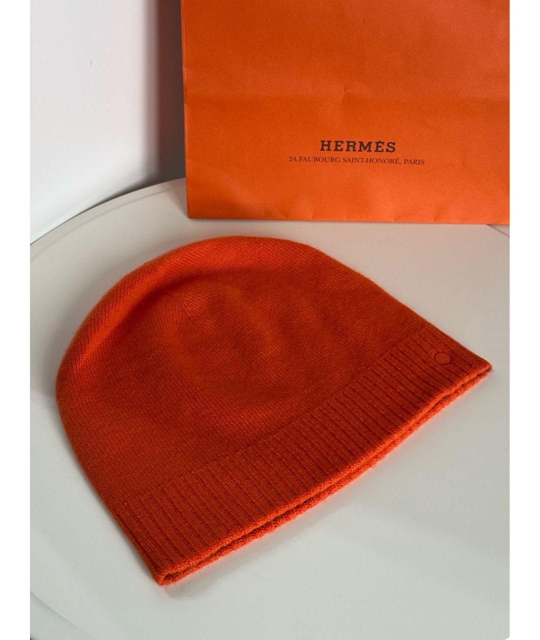 HERMES Оранжевая кашемировая шапка, фото 2