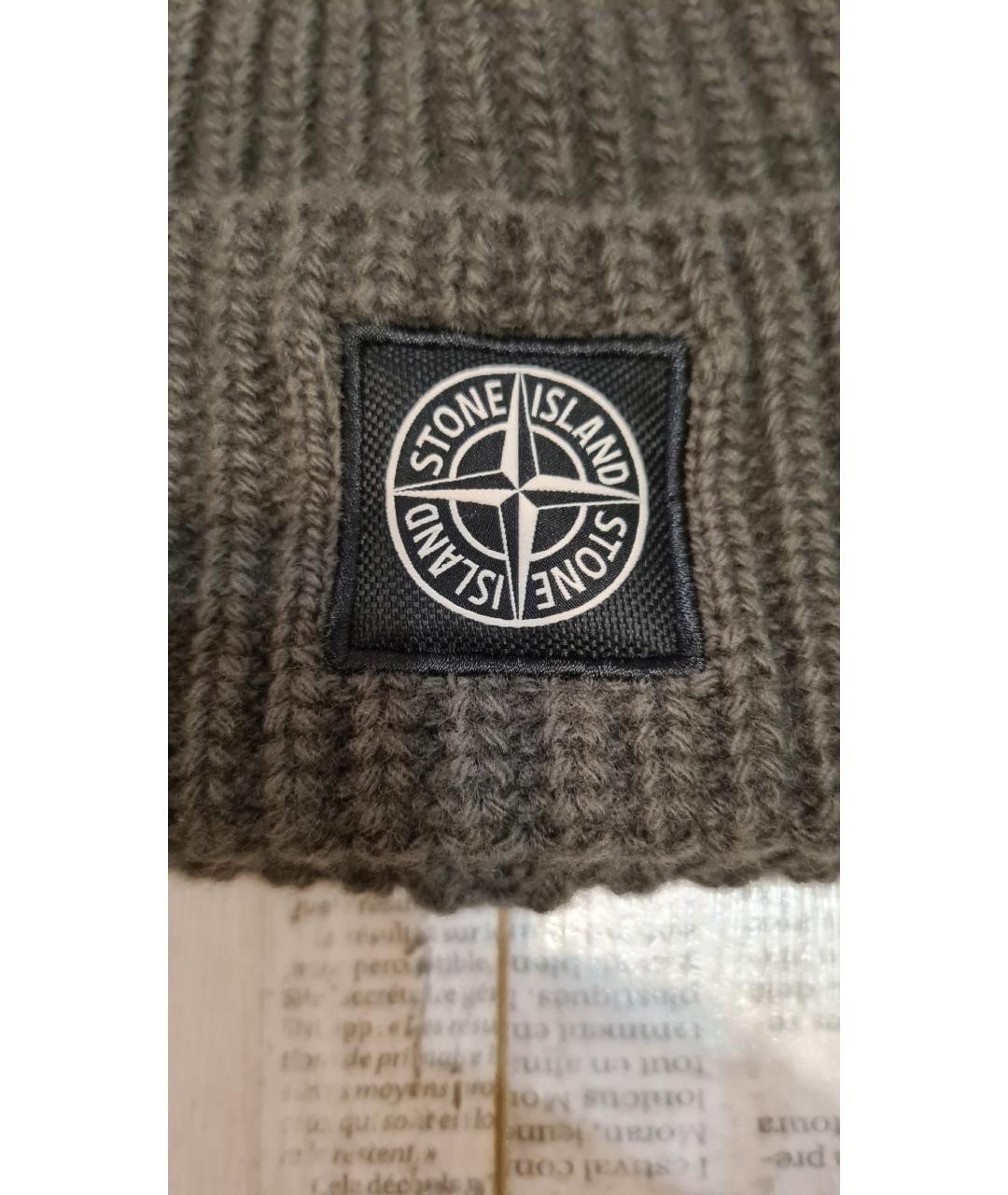 STONE ISLAND Хаки шерстяная шапка, фото 4