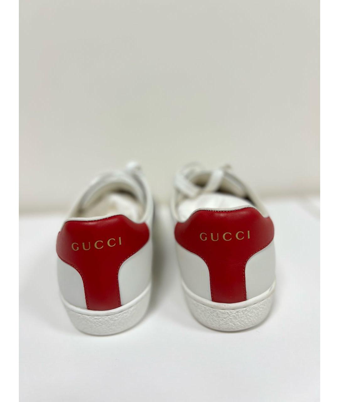 GUCCI Белые кожаные кеды, фото 4