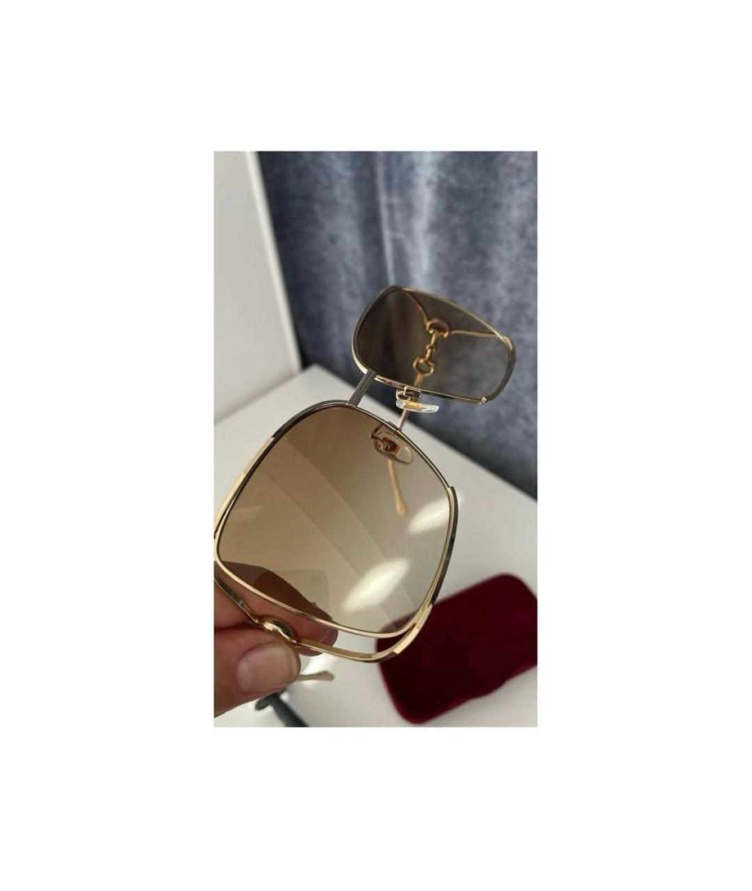 GUCCI Золотые металлические солнцезащитные очки, фото 6
