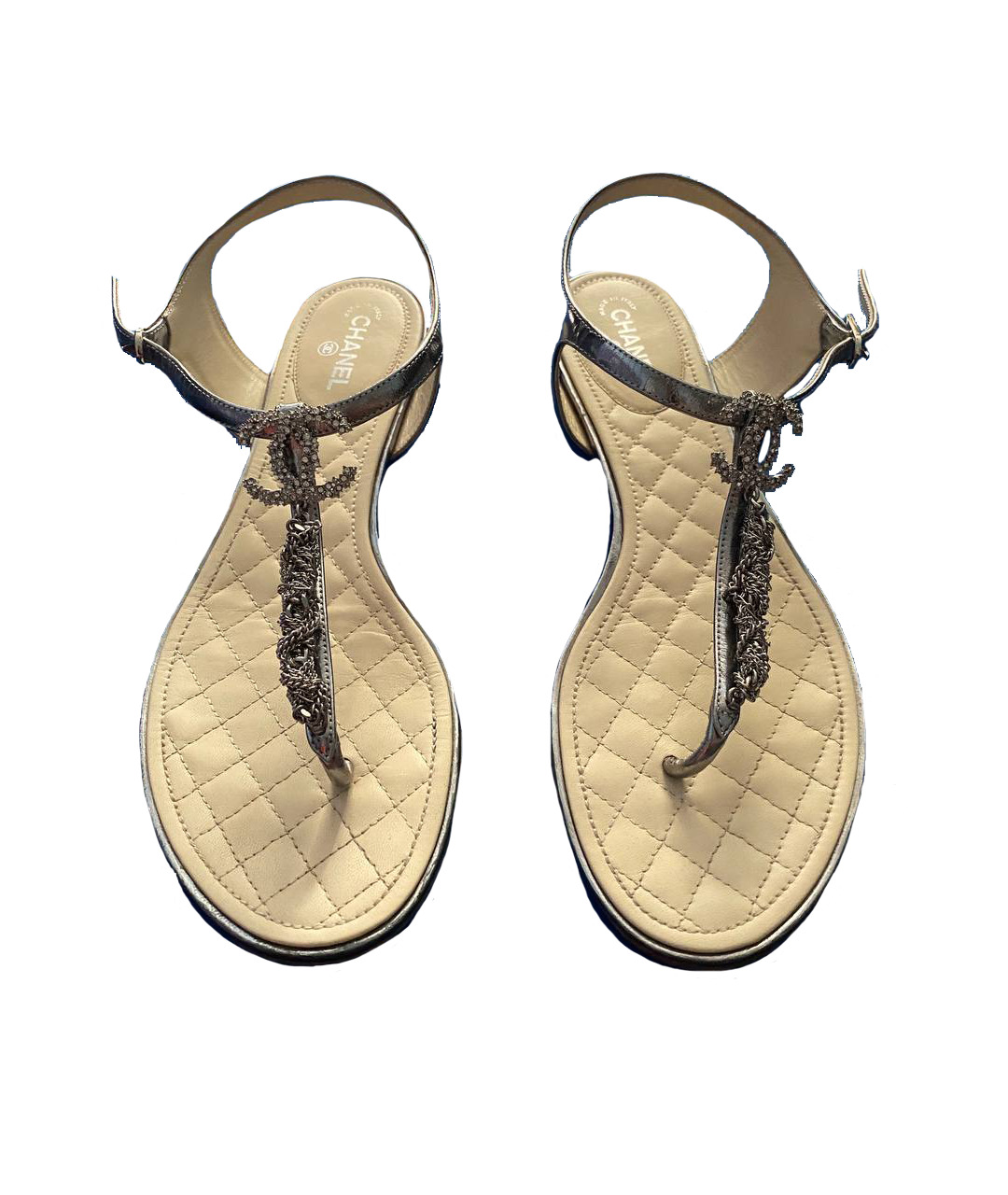 CHANEL PRE-OWNED Серебряные кожаные сандалии, фото 4