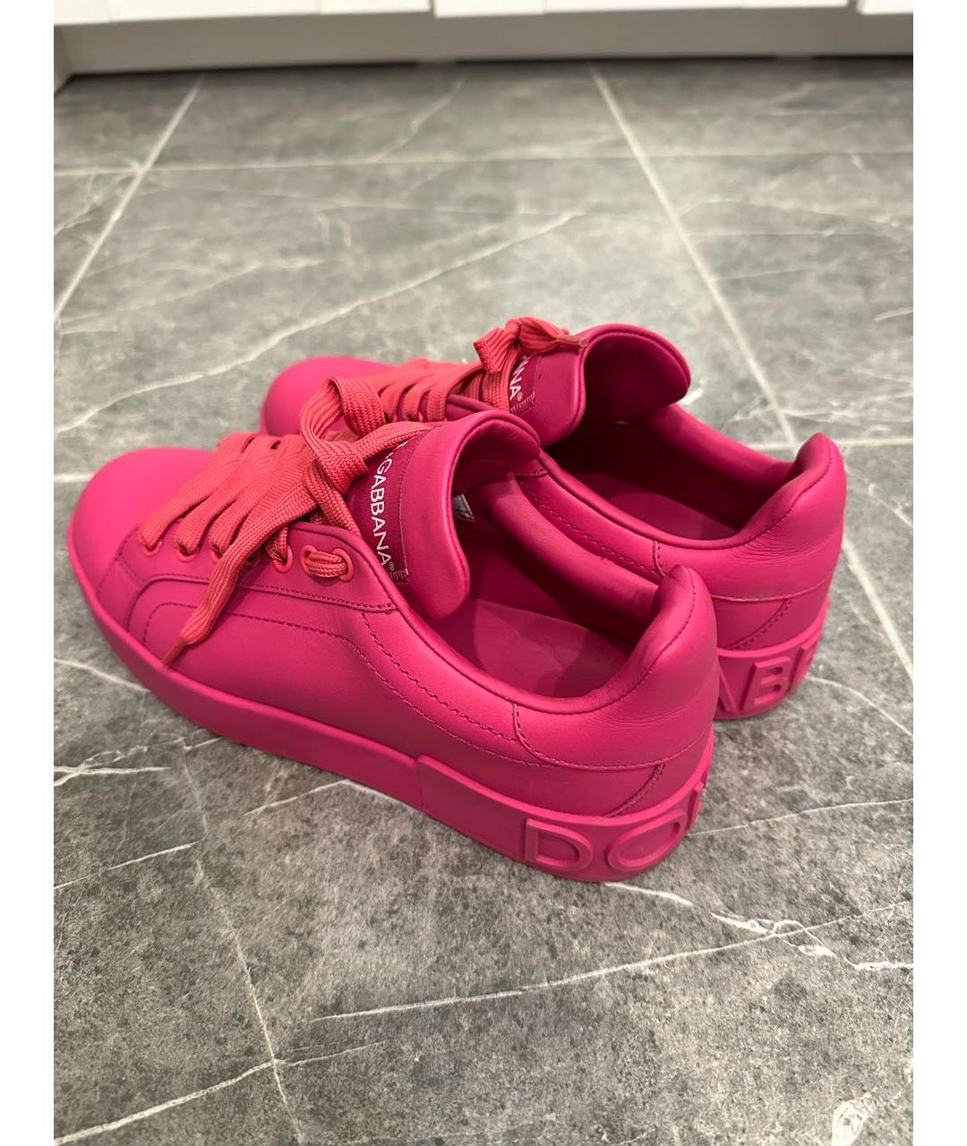 DOLCE&GABBANA Розовые кожаные кеды, фото 4