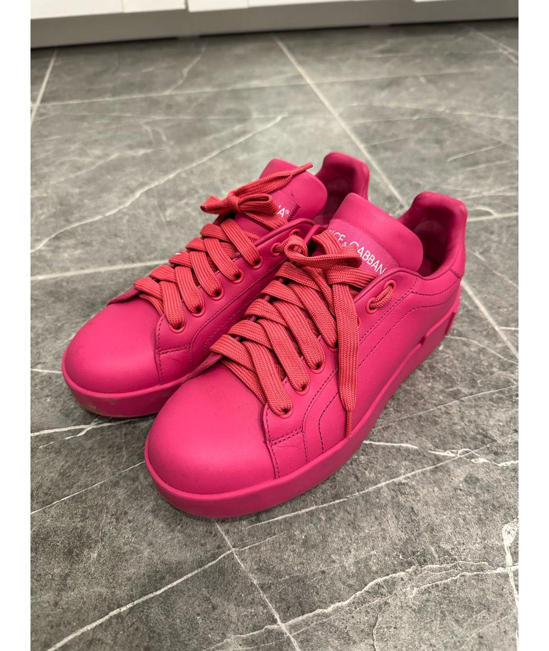 DOLCE&GABBANA Розовые кожаные кеды, фото 2