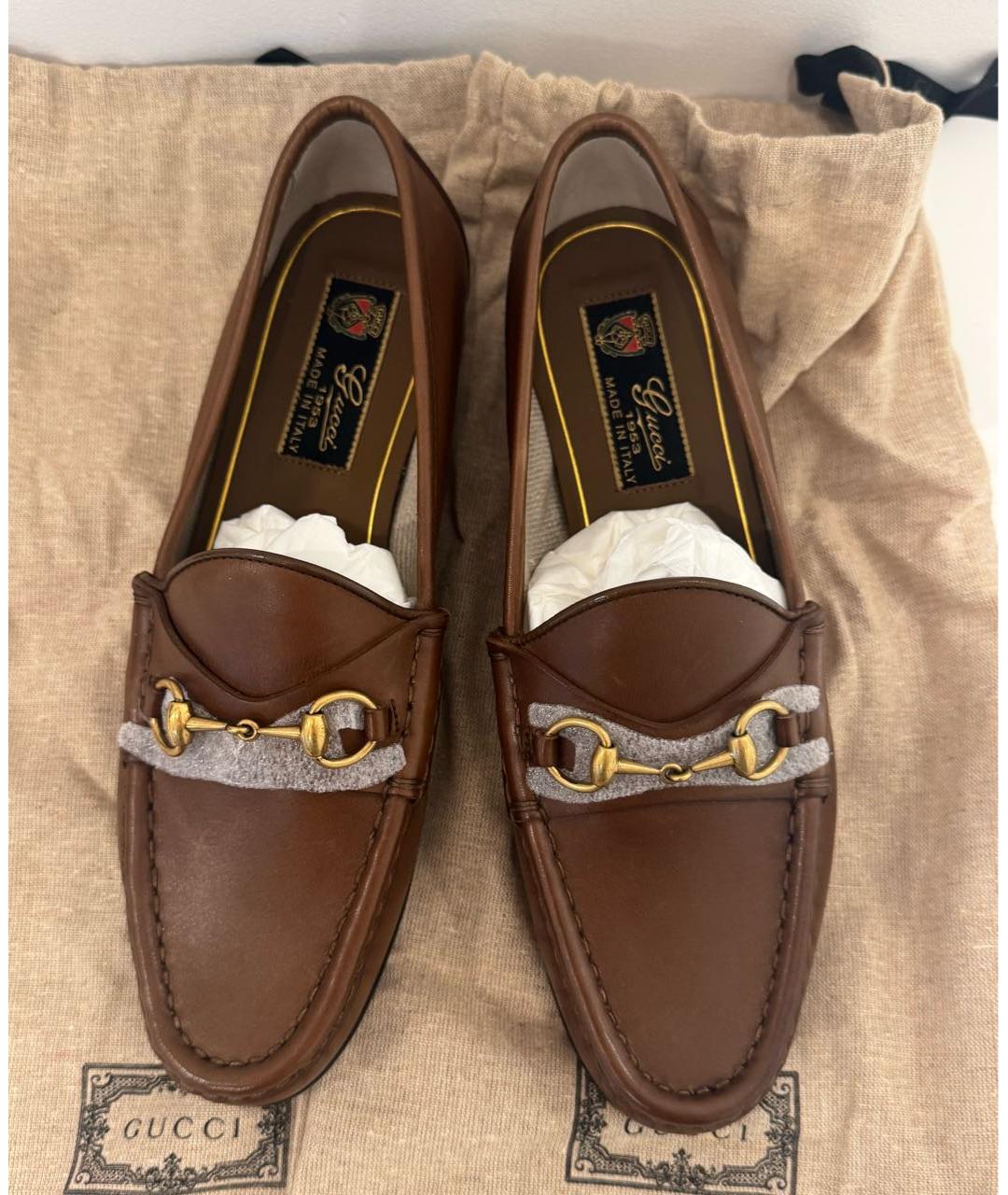 GUCCI Коричневые кожаные лоферы, фото 6