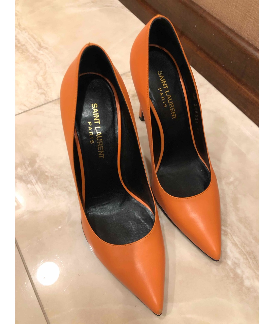 SAINT LAURENT Оранжевое кожаные туфли, фото 2