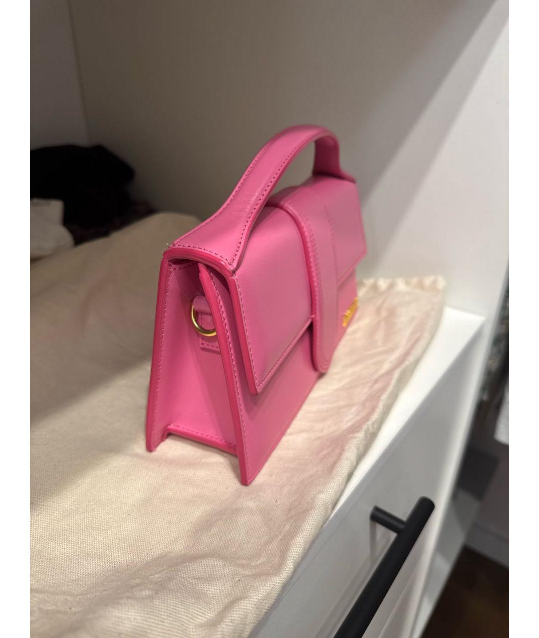 JACQUEMUS Розовая кожаная сумка с короткими ручками, фото 2
