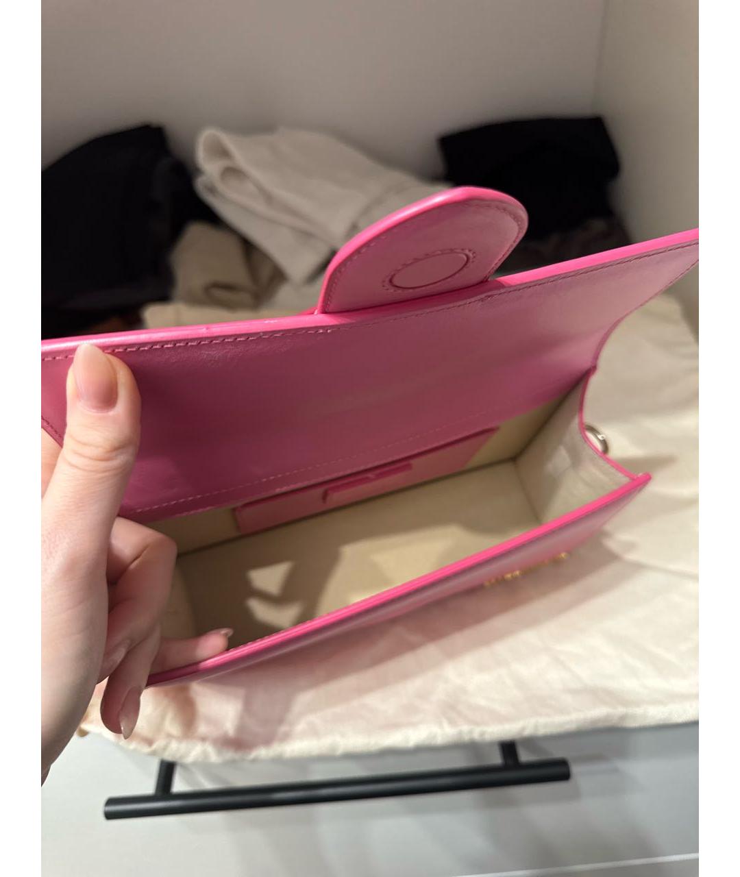 JACQUEMUS Розовая кожаная сумка с короткими ручками, фото 4