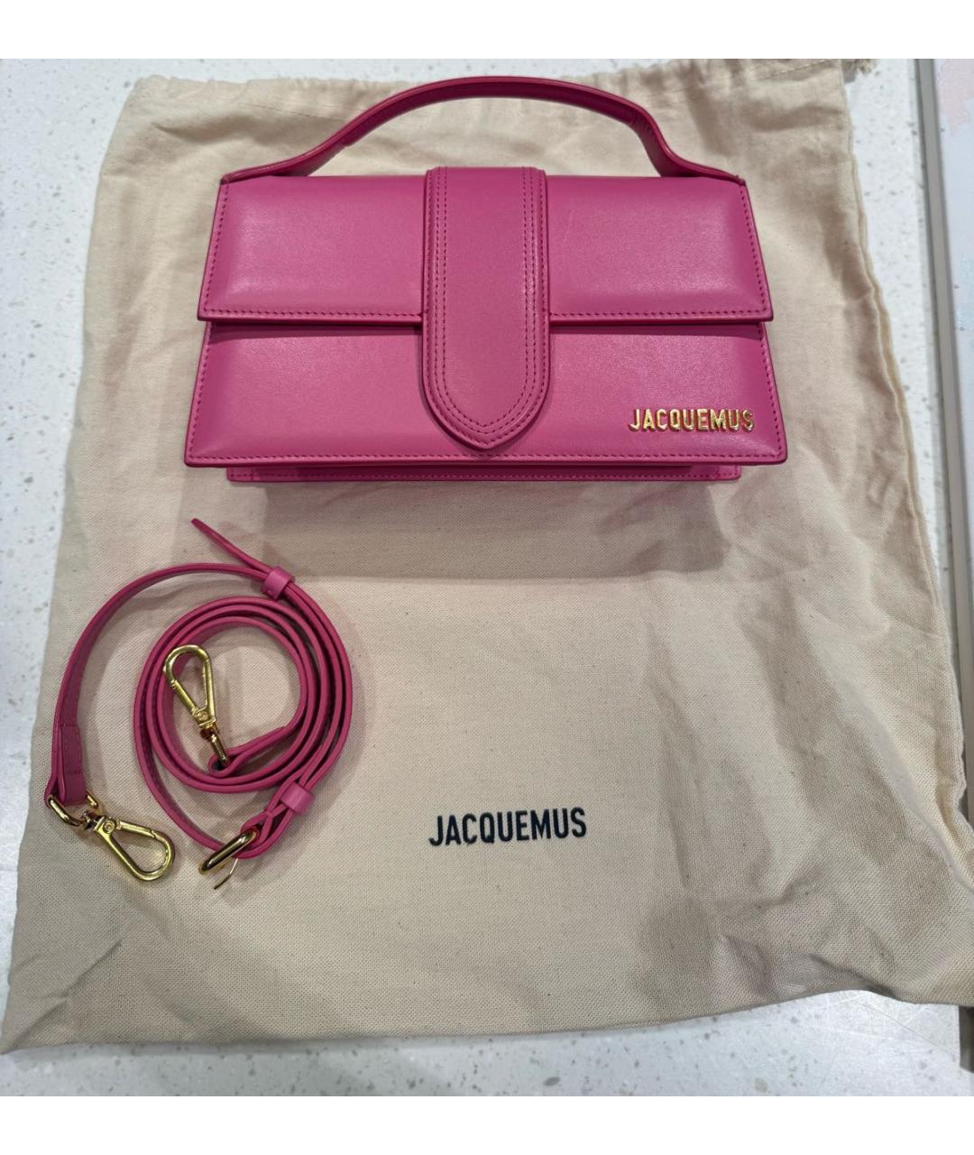 JACQUEMUS Розовая кожаная сумка с короткими ручками, фото 5