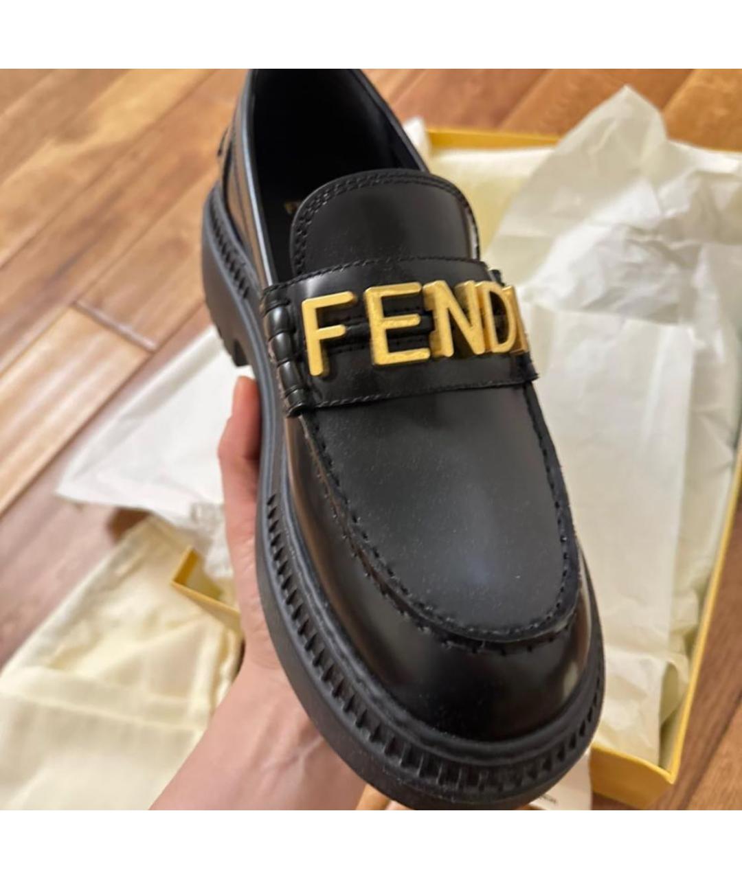 FENDI Черные кожаные лоферы, фото 2