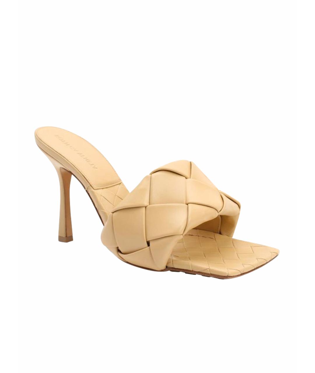 BOTTEGA VENETA Бежевые кожаные мюли, фото 1