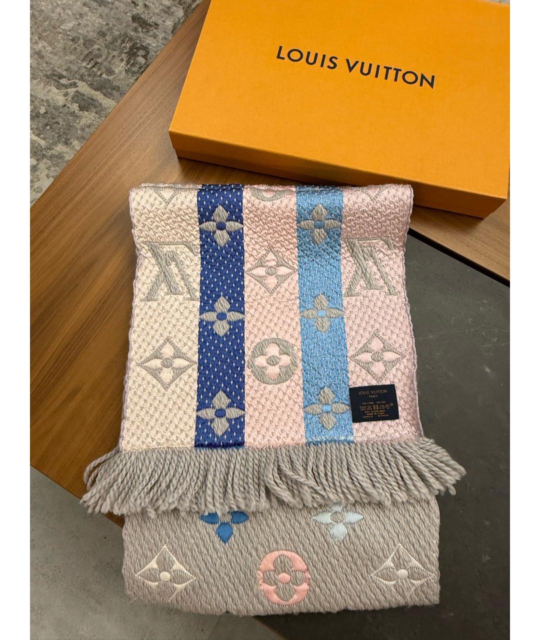 LOUIS VUITTON Серый шерстяной шарф, фото 5