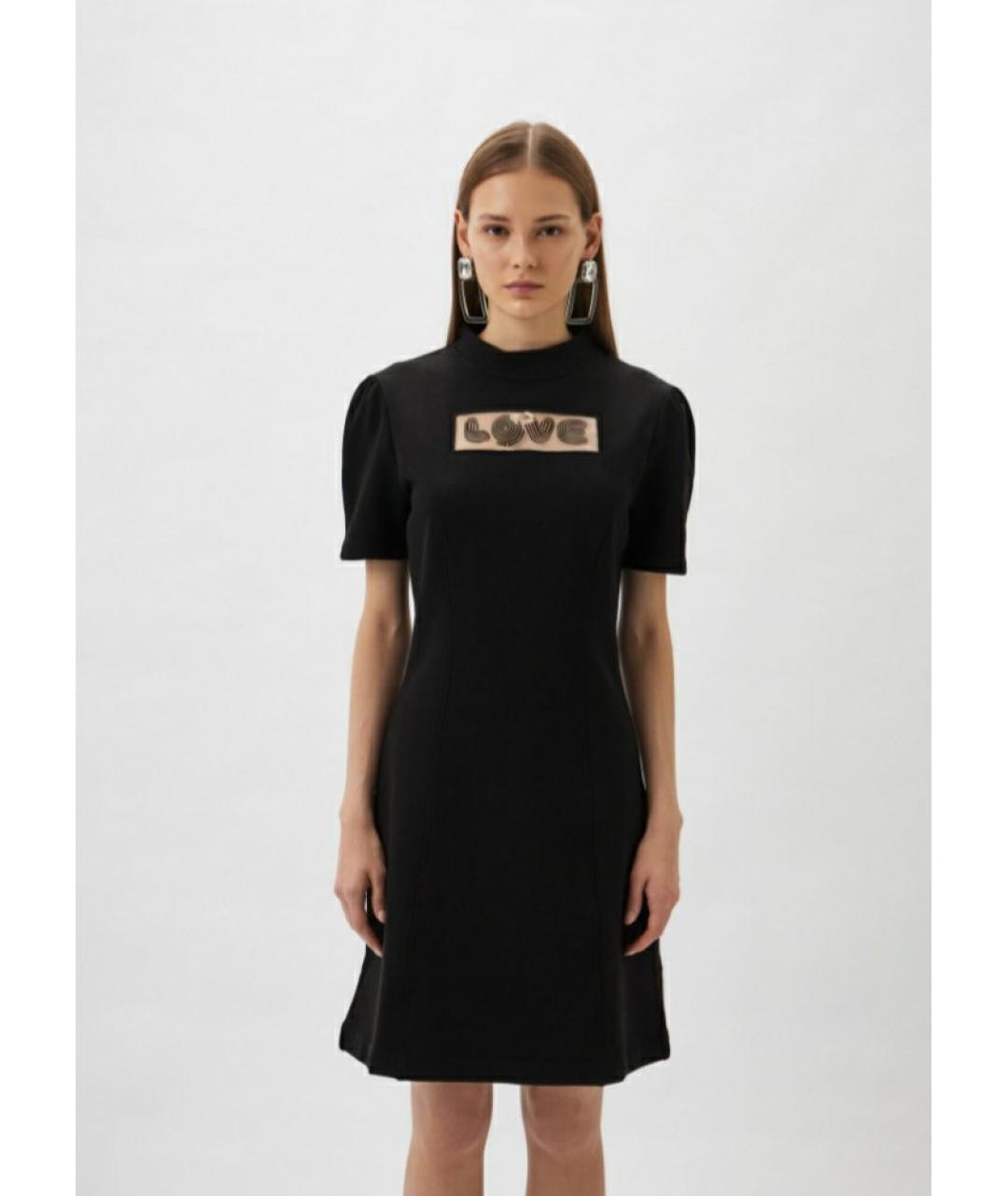 LOVE MOSCHINO Черное хлопковое повседневное платье, фото 2