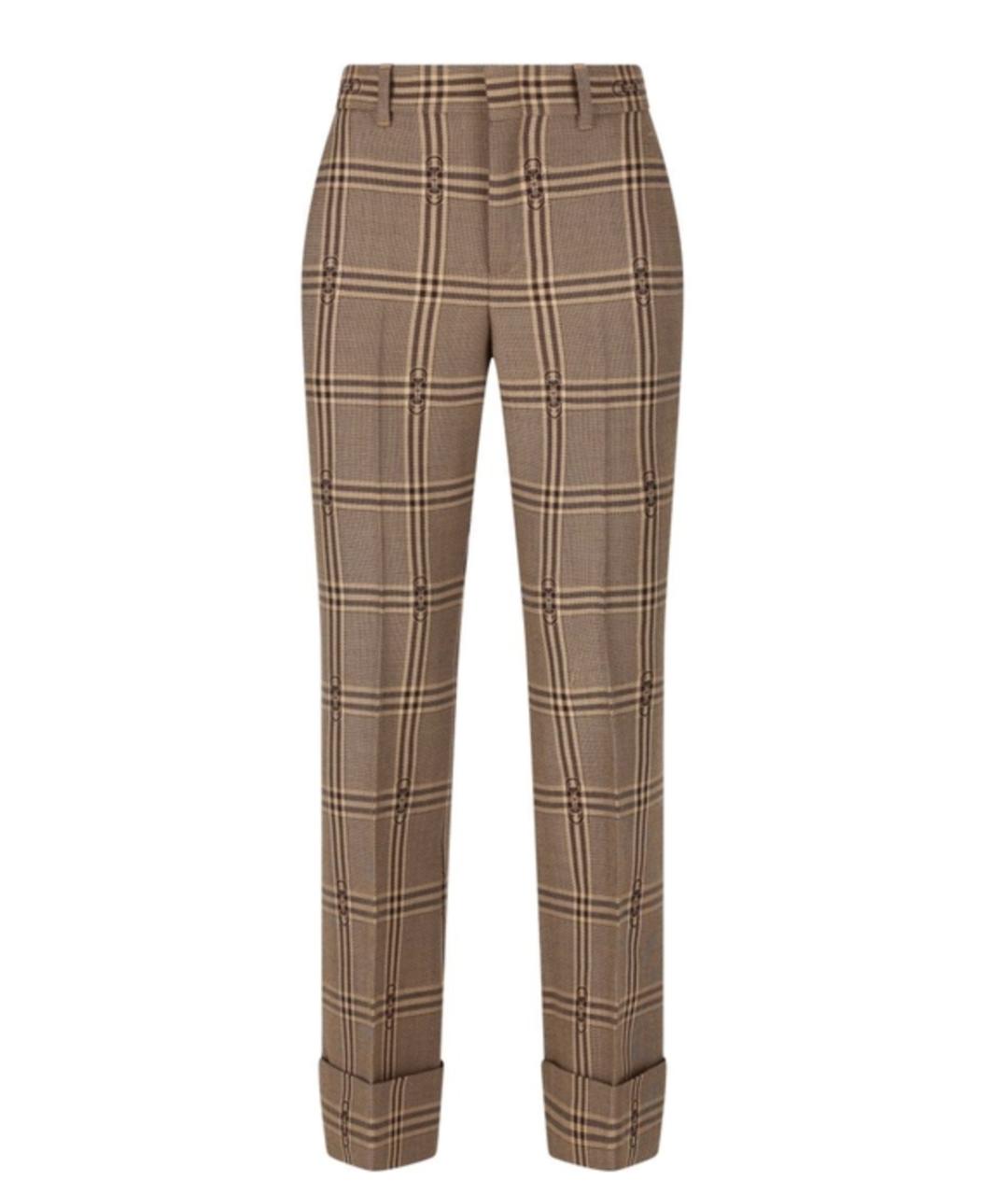 GUCCI Бежевые шерстяные прямые брюки, фото 1