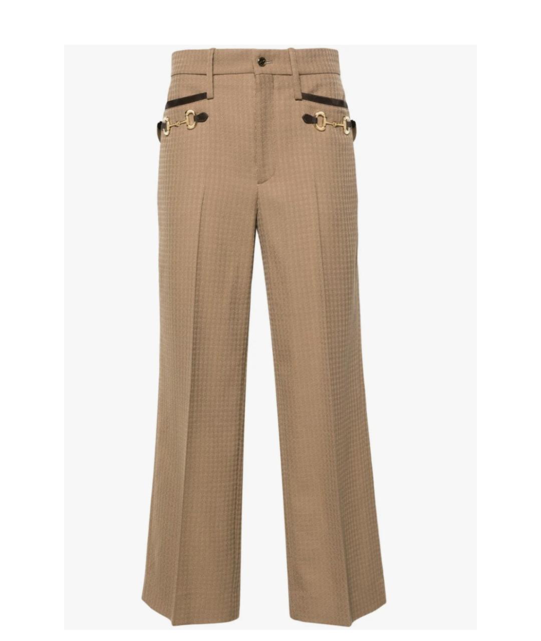 GUCCI Бежевые шерстяные прямые брюки, фото 4