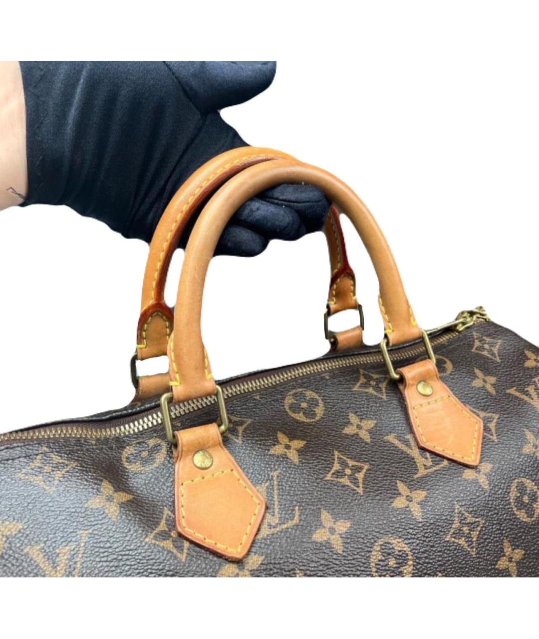 LOUIS VUITTON Коричневая кожаная сумка с короткими ручками, фото 4