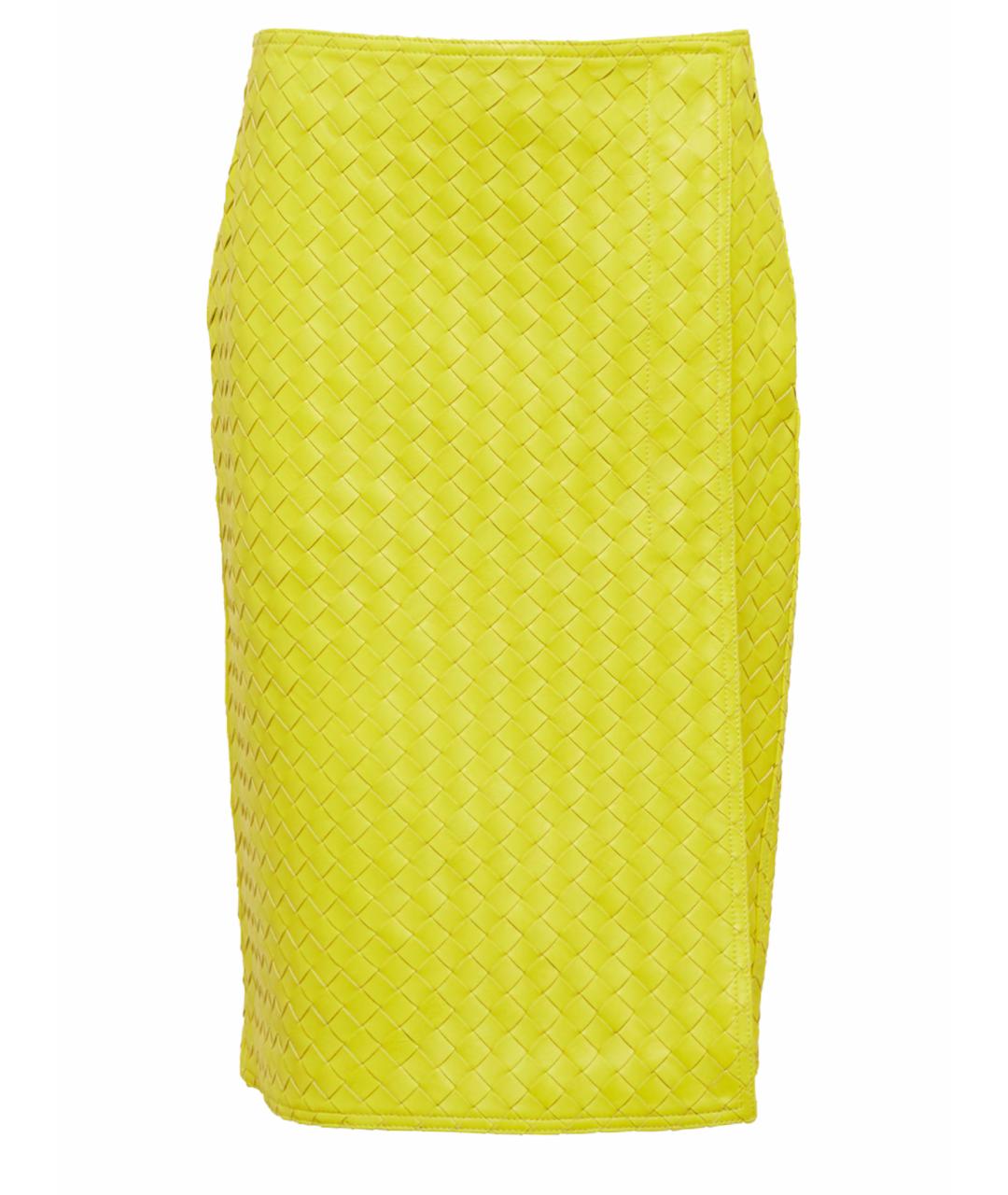 BOTTEGA VENETA Желтая кожаная юбка миди, фото 1