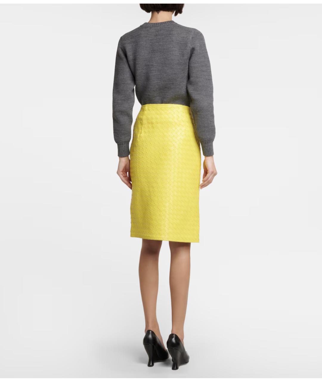 BOTTEGA VENETA Желтая кожаная юбка миди, фото 3
