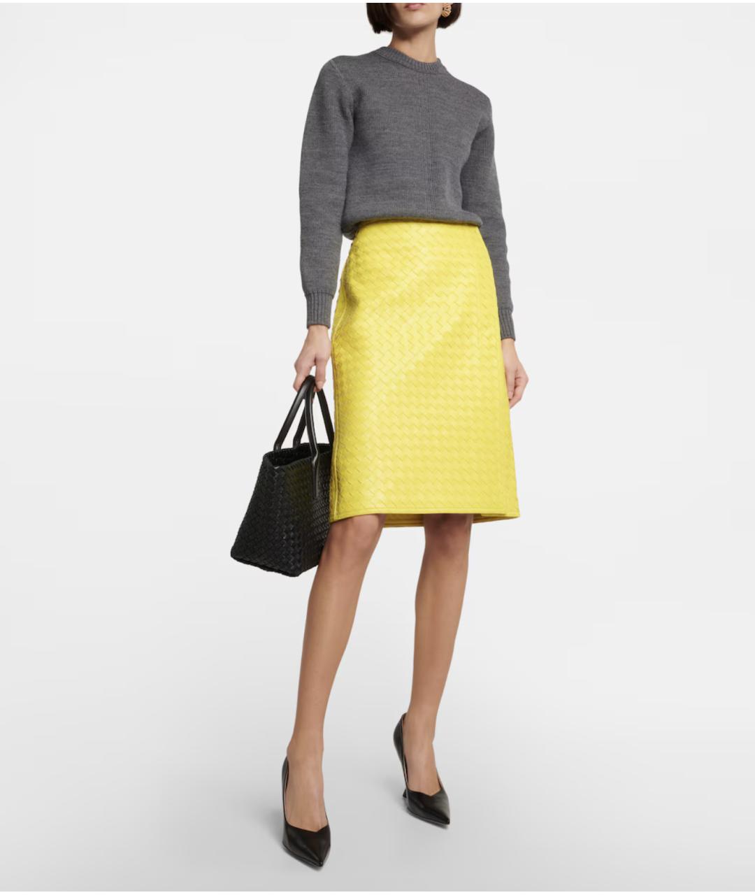 BOTTEGA VENETA Желтая кожаная юбка миди, фото 2
