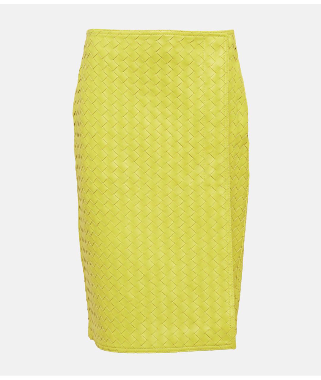BOTTEGA VENETA Желтая кожаная юбка миди, фото 6