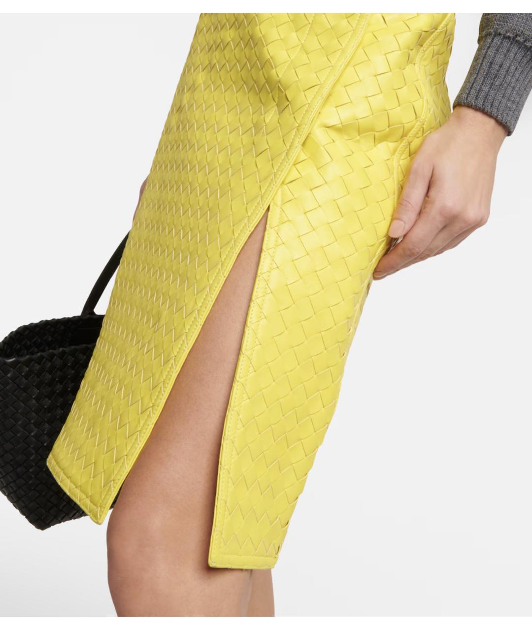 BOTTEGA VENETA Желтая кожаная юбка миди, фото 5