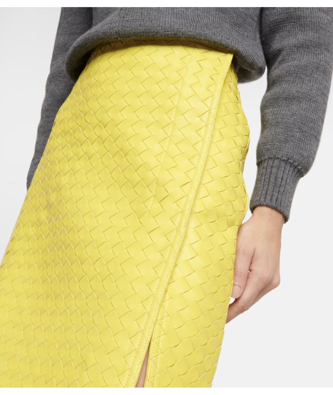 BOTTEGA VENETA Желтая кожаная юбка миди, фото 4