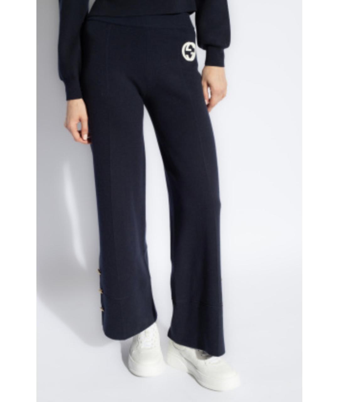 GUCCI Темно-синие полиамидовые прямые брюки, фото 3